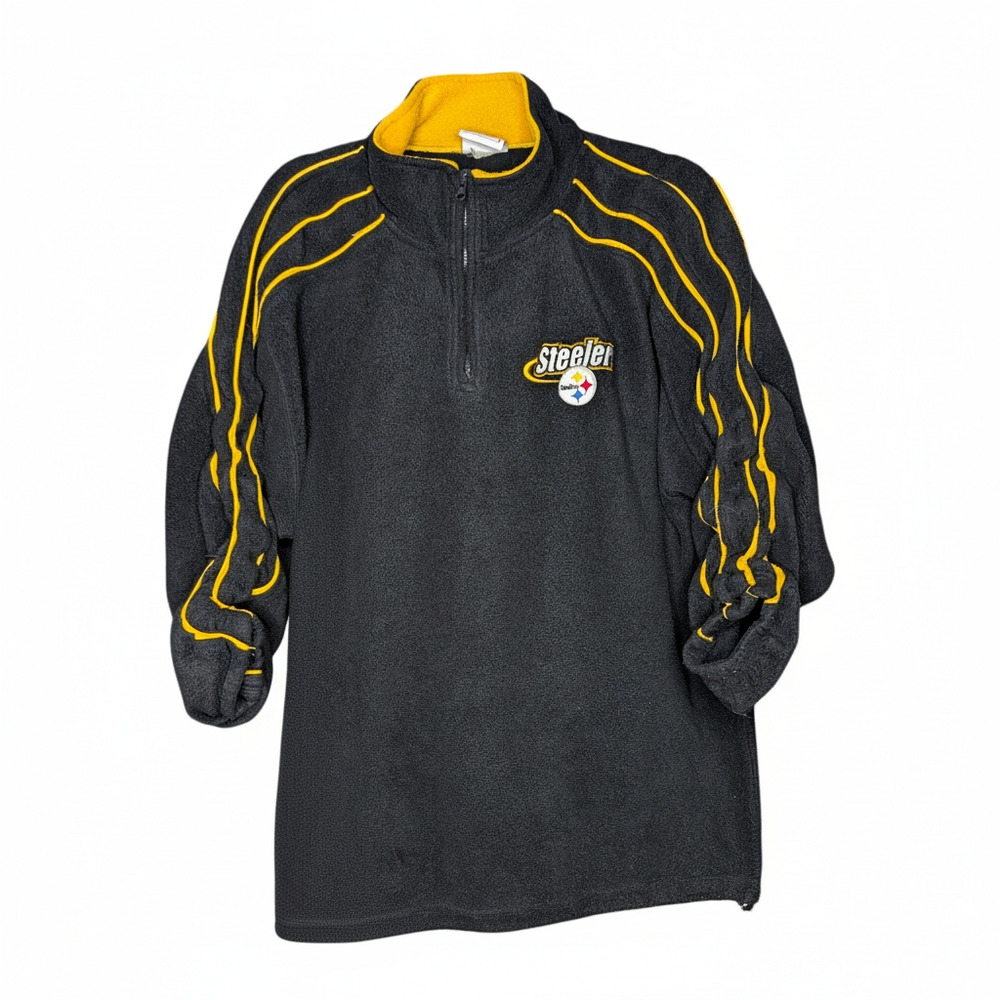 Steelers Womens‎ M/L NFL Logo Black & Yellow Adjustable Sleeves Fleece Pullover